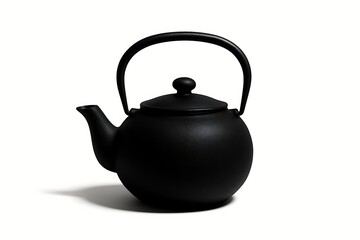 Elegant black teapot resting on a smooth surface in a minimalistic setting