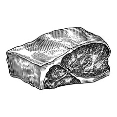 Beef hindquarter section diagram of meat cut in black and white  