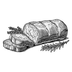 Classic butcher's beef tenderloin cut with sliced pieces and herbs  