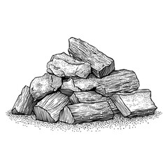 Pile of rough charcoal pieces with vintage texture style  