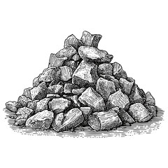 Charcoal pile of rough pieces illustrated in vintage texture style  