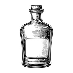 Vintage glass bottle with blank label and elegant shape  