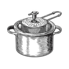 Cookware with strainer and coil bar accessory in vintage style  