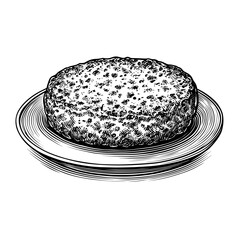 Circular ground meat patty on a plate with textured surface  