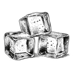 Ice cubes with transparent engraved structure in vintage style  