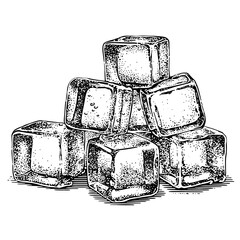 Ice cubes stacked in vintage engraved style illustration  