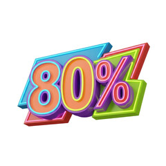 3D Render of a Colorful Eighty Percent on transparent background