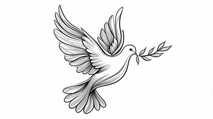 Obraz premium Elegant black and white dove of peace carrying an olive branch symbolizing hope