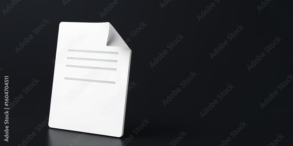 Fototapete a rendered image of a white document with text on a dark reflective surface in studio lighting