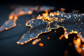 Global network of glowing lights connecting the world in a dynamic digital map visualization