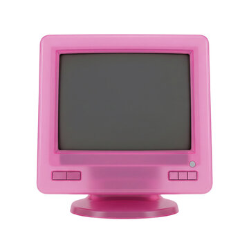 Retro pink computer monitor with a blank screen