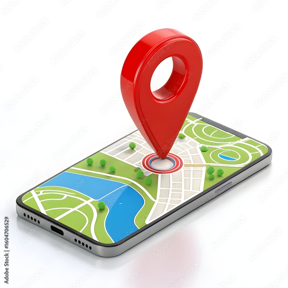 Fototapete 3d rendering of a vibrant red location pin isolated on transparent background