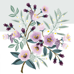 Vector Illustration of Summer Flowers in Cool and Fresh Colors