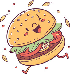 Isolated vector illustration of a fast food hamburger with beef, cheese, lettuce, and tomato on a bun EPS file download.
