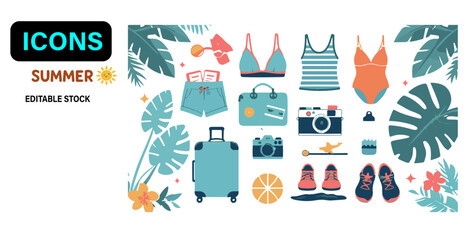 Happy Summer – Flat Kawaii Beach Icons Set