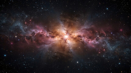 Fototapeta premium The vivid outer space scene features a glowing nebula explosion, surrounded by stars, gas clouds, and dust, showcasing a science fiction atmosphere and awe-inspiring cosmic beauty.