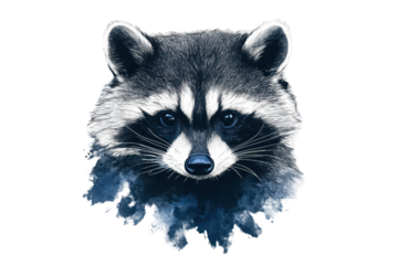 Watercolor raccoon face logo, white background in silhouette .