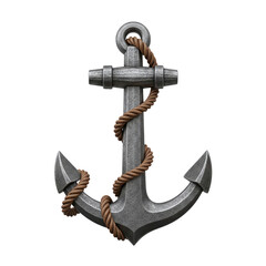 Vintage metal nautical anchor with a brown rope © PNG Lab