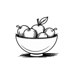 Bowl of apples line drawing in black and white