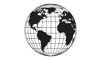 Globe silhouette with grid lines on white background, vector illustration