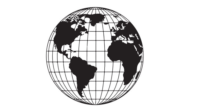 Globe silhouette with grid lines on white background, vector illustration
