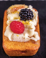 Close-Up of Mini Cake with Cream and Berries