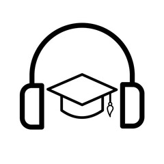  Online audio education, podcast learning - vector icon