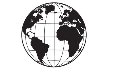 World globe with continents in black, illustration of planet Earth with gridlines