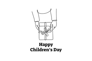 Children day concept. Single line draw design. Vector graphic illustration