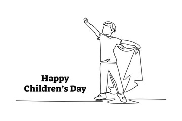Children day concept. Single line draw design. Vector graphic illustration