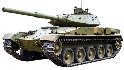 Military tank, front view, isolated on white