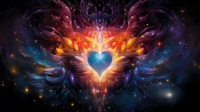 A radiant heart of celestial light, symbolizing love and cosmic energy.