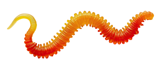 Close-up of a segmented, orange-red worm