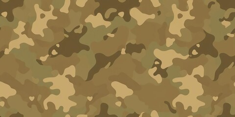 Naklejka premium Seamless geometric camouflage pattern in muted greens, browns, and tans, army camo, illustration