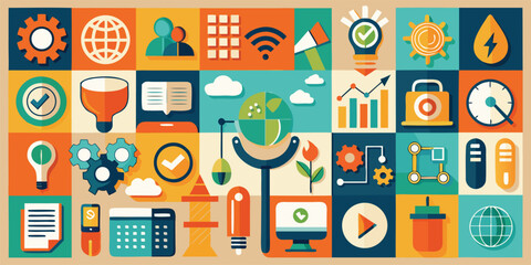 An informative poster showcasing different electronic devices, including smartphones, tablets, and laptops, in a visually appealing layout..eps