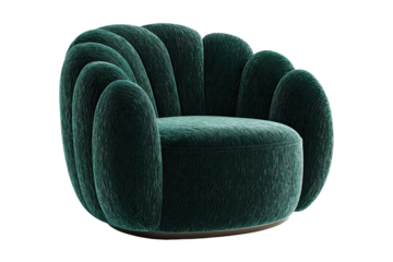 Teal velvet armchair with sculpted, scallop-like design