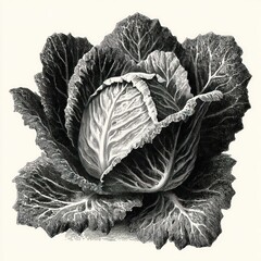 Obraz premium Detailed grayscale image of a head of cabbage