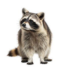 Alert Raccoon Posing Against White Background.