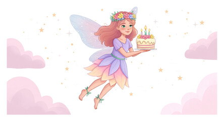 little fairy with birthday cake