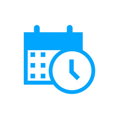 Obraz premium Cyan Calendar Icon with Clock Overlay, Representing Time Management and Scheduling