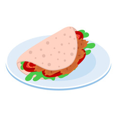 Tombik Doner Sandwich isometric Concept, gobit kebab vector design, Oriental cuisine symbol, Top dishes recipes Sign, Food exploration illustration 