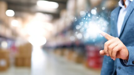 Businessman Engaging in Warehouse Technology Visualization
