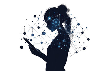 Woman attending digital coursevector illustration isoleted on white background in silhouette .