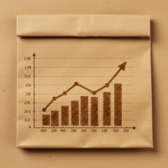 Gritty hand drawn illustration of an optimistic business growth graph on brown paper. financial chart showing upward progress and success, symbolizing positive achievement and analysis