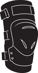 black silhouette of a protective knee pad, ideal for sports safety, extreme sports branding, and outdoor adventure equipment illustrations and designs