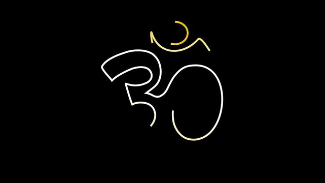 Omm hindu religious symbol outline animation in alpha channel or transparent video