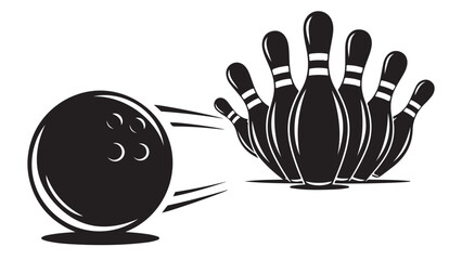 Bowling strike vector illustration of a bowling ball hitting bowling pins in black and white