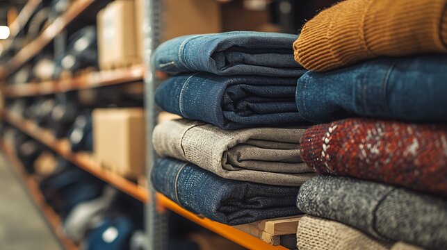 Clothes Stack Warehouse Apparel Stock.