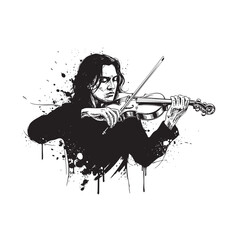 violin player musician abstract sketch engraving vector illustration