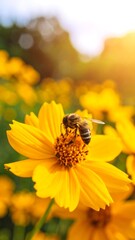 Bee on a vibrant yellow flower
